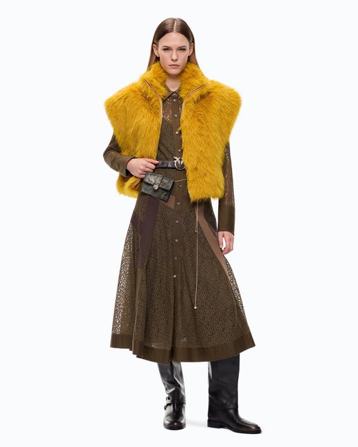 Pinko Yellow Cropped Faux Fur Vest