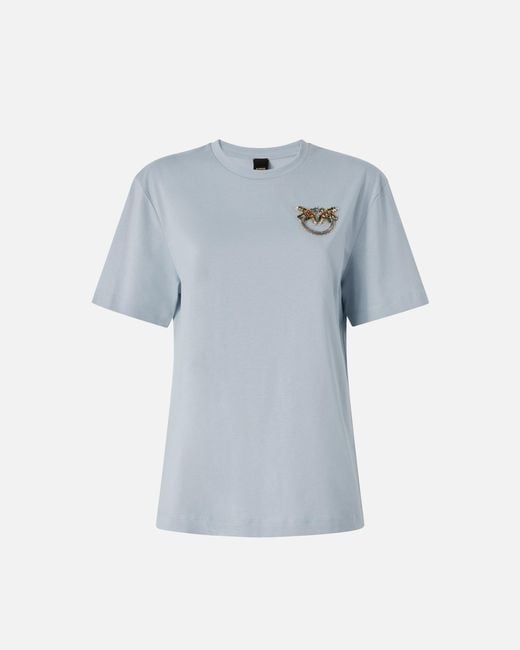 Pinko Blue T-Shirt With Love Birds Jewel Detail