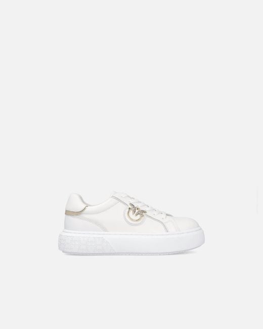 Pinko White High-Soled Flatform Sneakers With Metal Logo