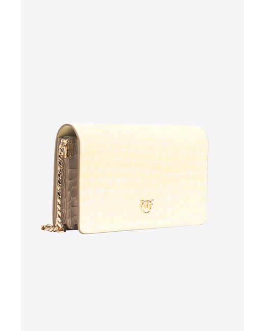 Pinko Natural Galleria Classic Love Bag Click In Shiny Two-tone Crocodile-print Leather