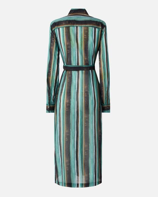 Pinko Green Cotton Midi Shirt Dress With Brushstroke-Effect Stripes