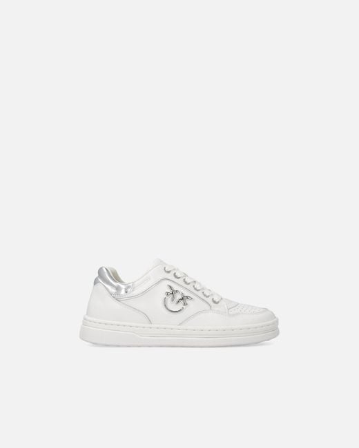 Pinko White Leather Sneakers With Love Birds Logo
