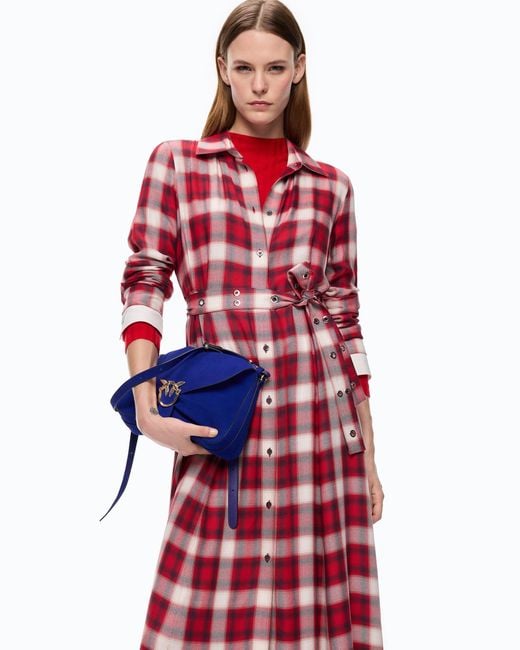 Pinko Red Long Shirt Dress With Check Pattern And Belt