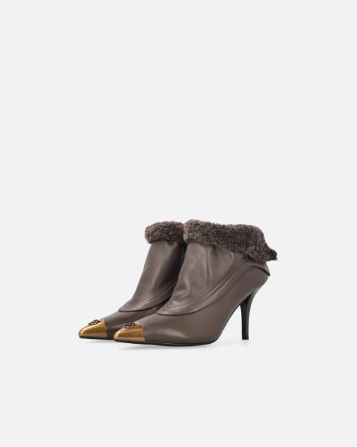 Pinko White Booties With Faux Fur And Metal Toe