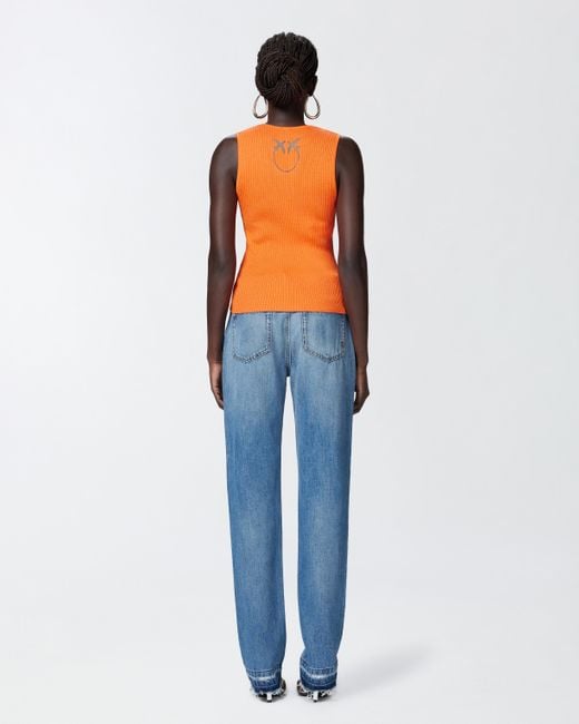 Top Sin Mangas Acanalado En Mezcla De Seda Pinko de color Orange