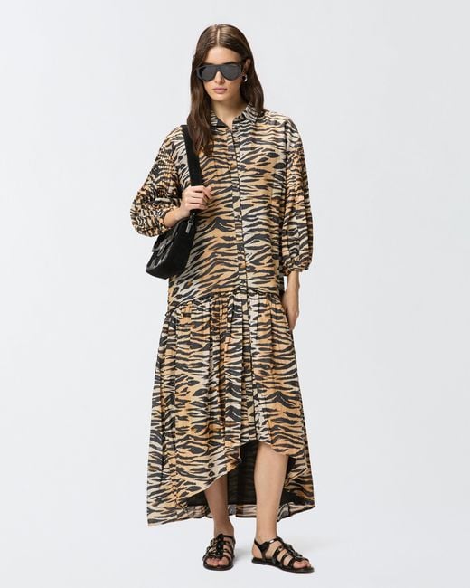 Pinko White Long Dress With Buttons And Animal Print