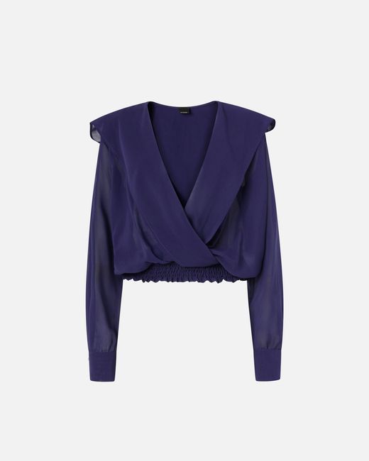 Pinko Blue Cropped Blouse With Hood And Sheer Details