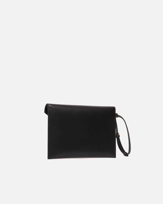 Pinko Black Leather Clutch With Love Birds Logo