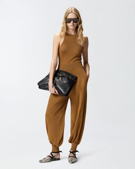 Pinko Natural Wide-Leg Trousers With Metallic Yarn
