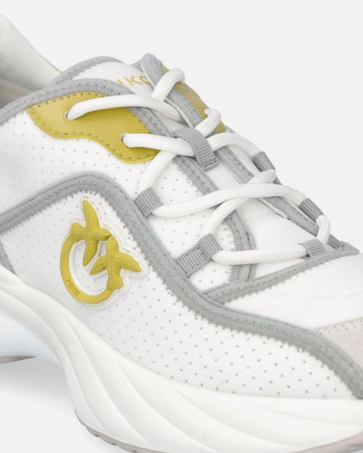 Pinko White Ariel Perforated Sneakers With Bird Logo