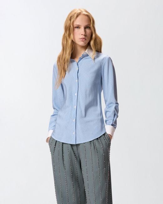 Pinko Blue Shirt With Contrasting Collar And Cuffs