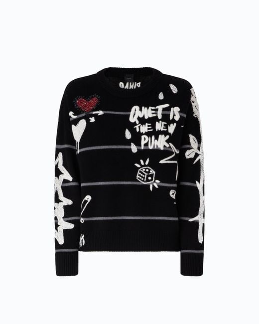 Pinko Black Quiet Is The New Punk Merino Wool Sweater