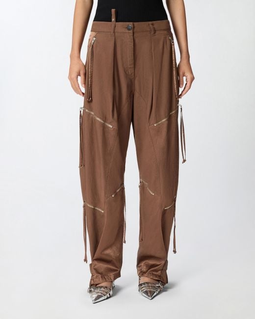 Pantalon P-Pants En Gabardine Et Satin Avec Fermetures Zippées, Marron Pinko en coloris Brown