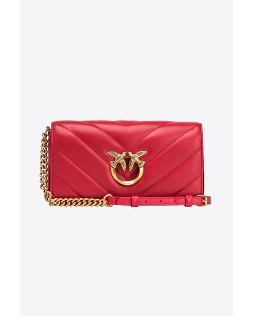 Pinko Red Mini Love Bag Click Baguette Big Chevron