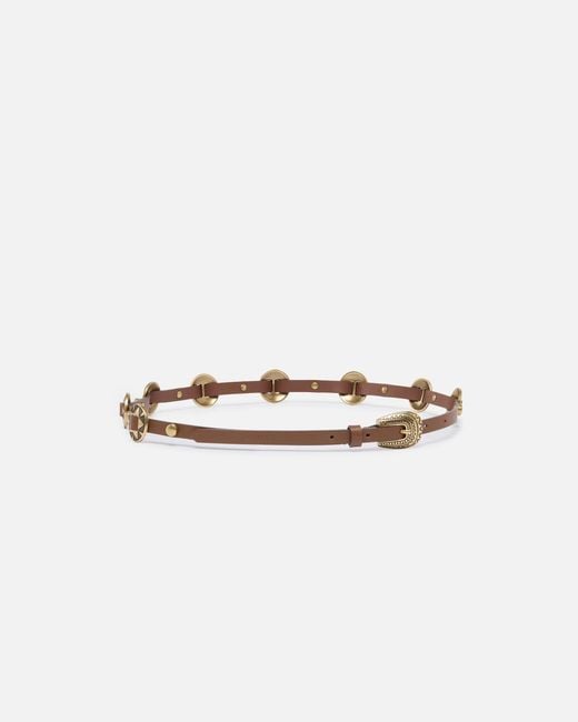 Pinko White Thin Belt With Engraved Metal Plates 1Cm