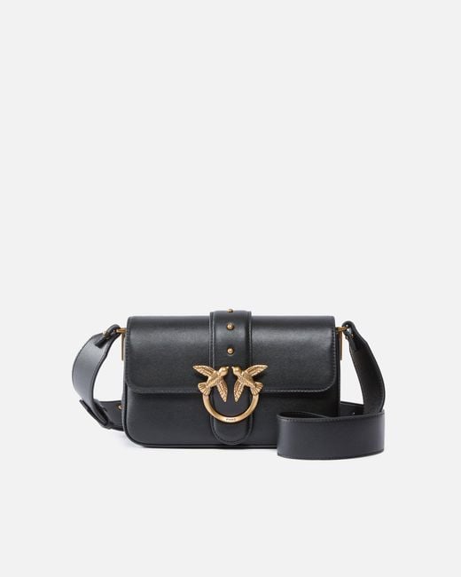 Pinko Black Mini Calfskin Shoulder Strap