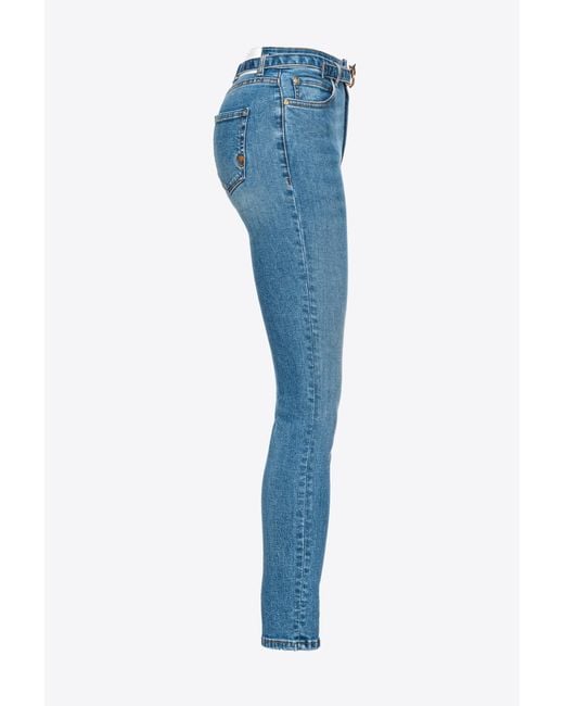 Jeans skinny stretch con cintura di Pinko in Blue