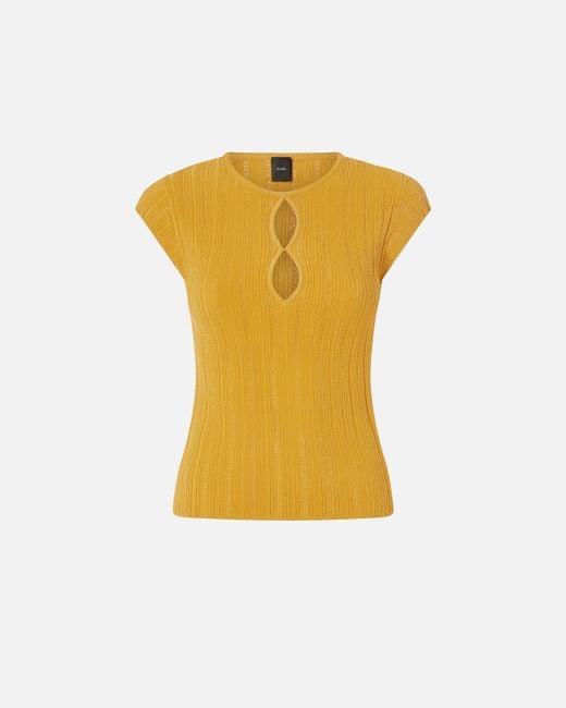 Pinko Yellow Ribbed Top With Openwork And Keyhole Opening