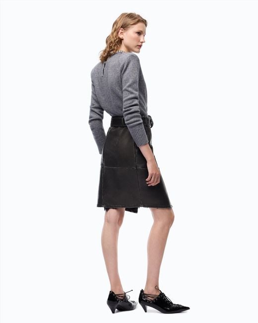 Pinko Black Leather-Effect Knee-Length Skirt With Belt And Slit