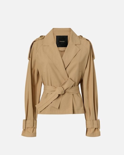 Pinko Natural Short Cotton Trench Coat With Belt