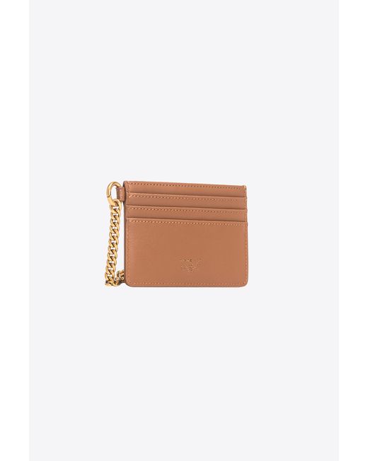 Pinko White Leather Card Holder With Chain