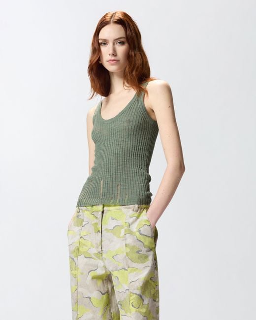 Pinko Green Ribbed Vest Top With Logo