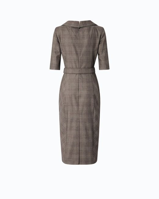 Pinko Brown Slim-Fit Check Wool Dress With Love Birds Belt