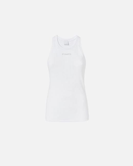 Pinko White Ribbed Camisole Top With Logo