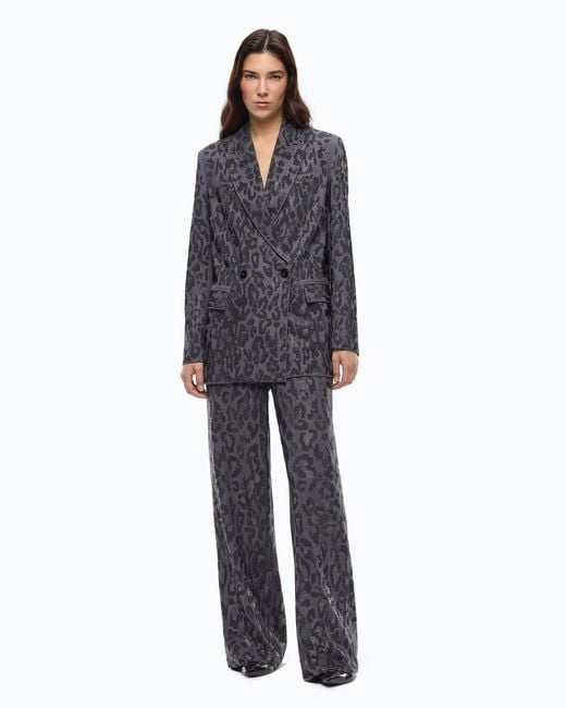 Pinko Gray Double-Breasted Jacket With Rhinestones And Jaguar Motif