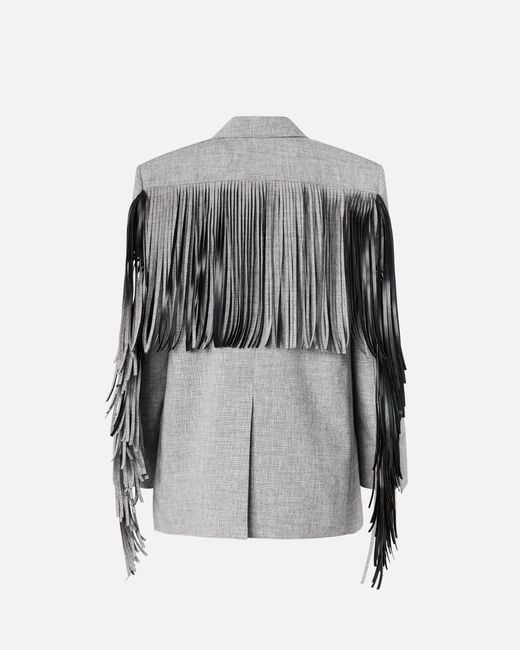 Pinko Gray Double-Breasted Jacket With Fringing