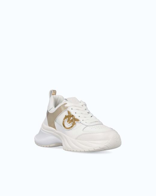 Pinko White Ariel Leather-Effect Sneakers With Mirror Detailing