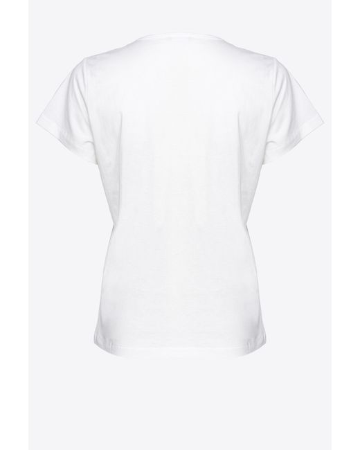 Pinko White V-neck T-shirt With Shiny Logo