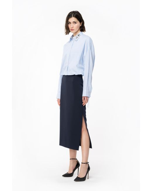 Pinko Blue Cropped Striped Shirt With Bejewelled Collar