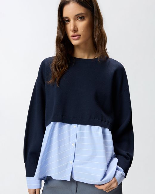 Pinko Blue Sweater With Shirt Insert