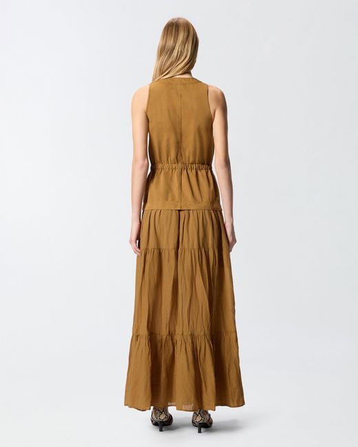 Pinko Natural Long Cotton Dress With Flounce And Ribbons