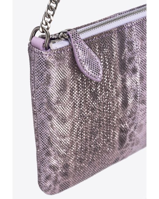 Pinko Pink Galleria Horizontal Flat Crossbody Bag In Glittery Reptile Leather