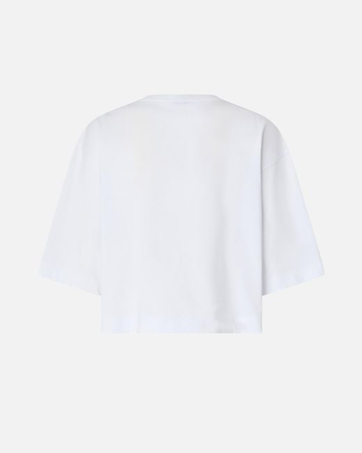 Pinko White Cropped T-Shirt With Love Birds Embroidery