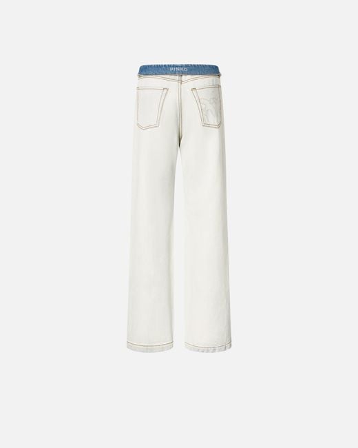 Pinko White Jeans With Contrasting Fold-Down Waist