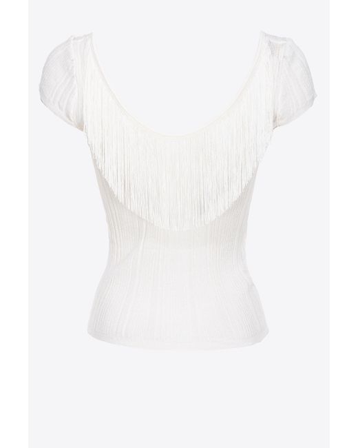 Pinko White Ribbed Top With Fine Fringing