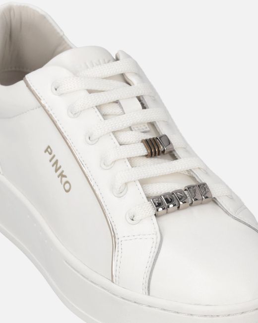Pinko White Leather Sneakers With Logo