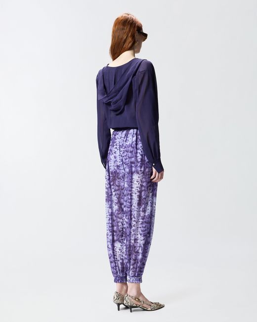 Pinko Blue Cropped Blouse With Hood And Sheer Details