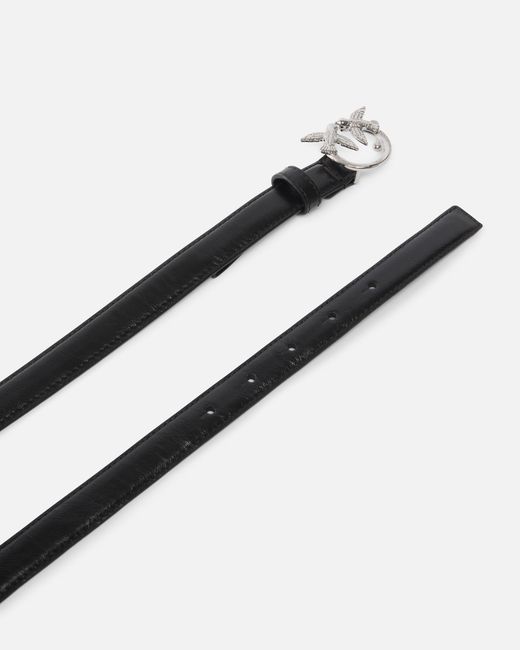 Pinko White Glossy Leather Belt With Love Birds Buckle And Micro Studs, 2 Cm