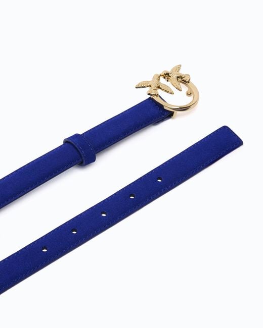 Pinko Blue Suede Belt With Love Birds Buckle, 2 Cm