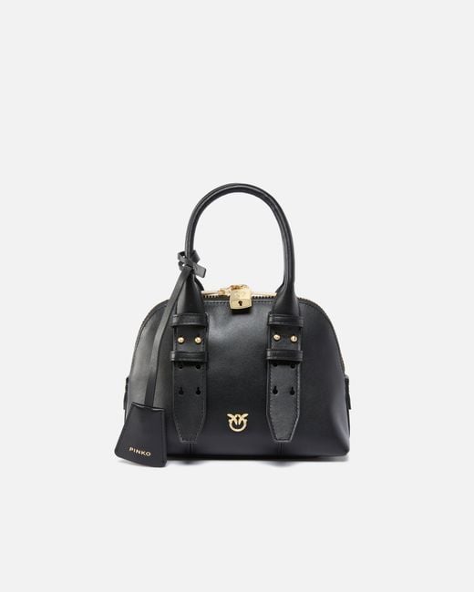 Pinko Black Leather Mini Escape Bag Bowling Bag