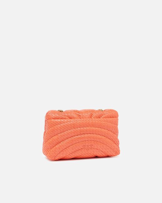 Pinko Orange Love Bag Puff Mini Crossbody Bag In Raffia With Chain