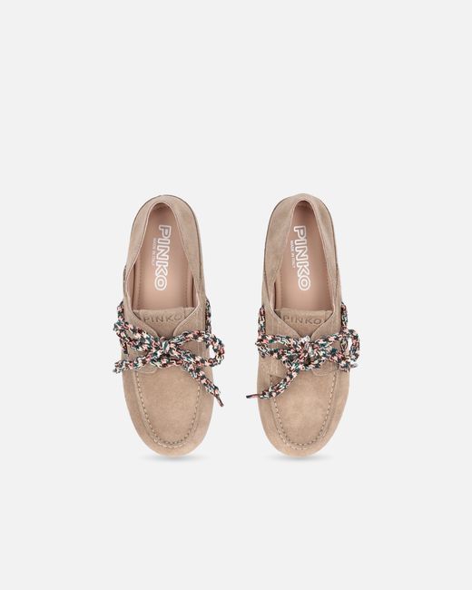 Pinko White Suede Moccasins With Multicoloured Laces