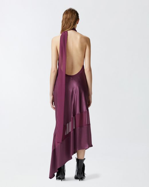 Pinko Purple Satin And Georgette Open-Back Dress