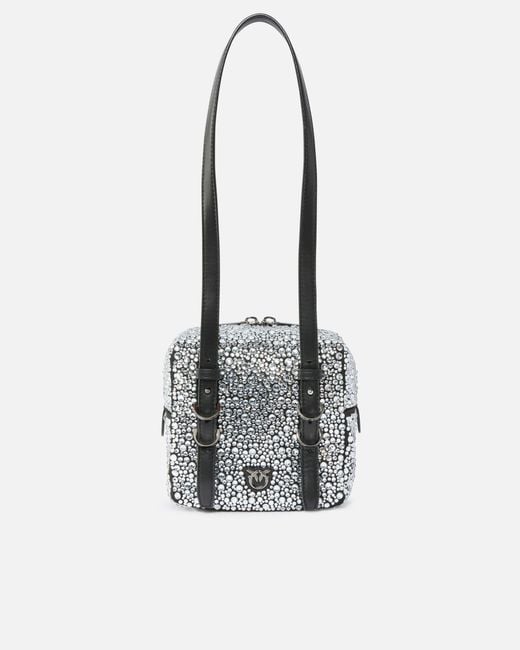 Pinko White Cubic Bag Fully Rhinestoned Crossbody Bag