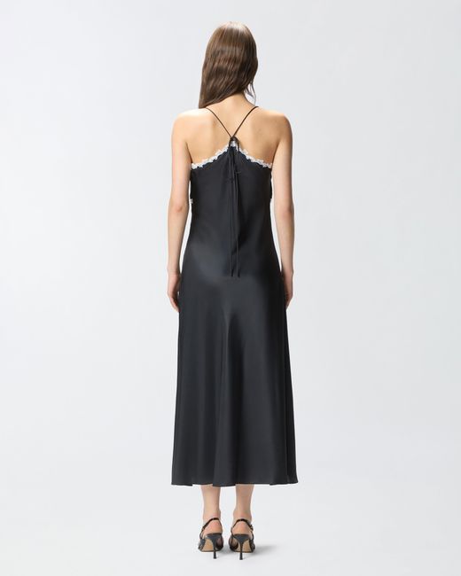 Pinko Blue Long Dress With Lace Inserts
