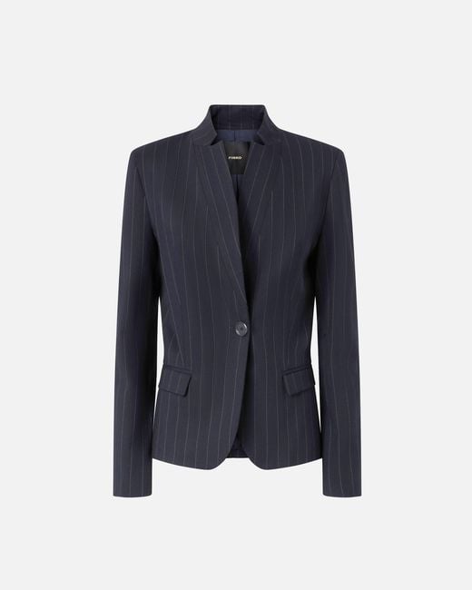 Pinko Blue Fitted Pinstripe Wool Blazer